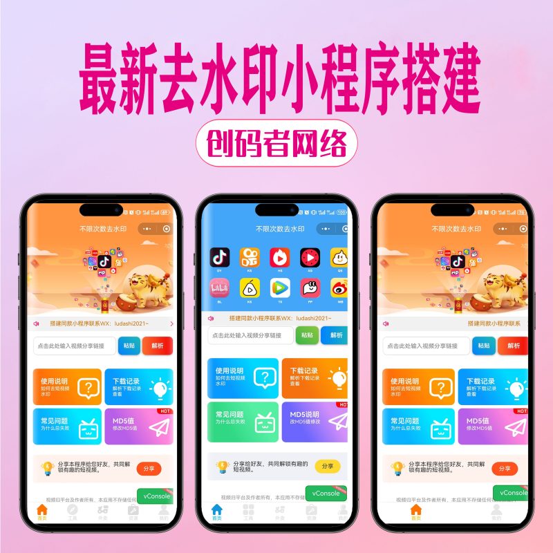 最新去水印小程序系统 前端+后端全套源码 多套模版 免授权-创码者资源网