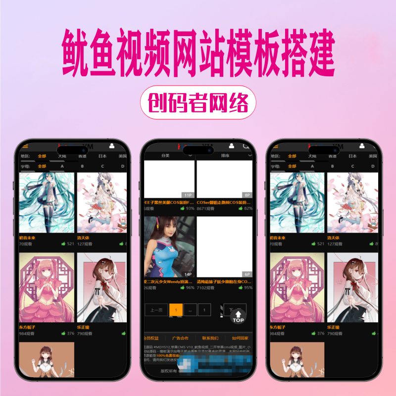 鱿鱼视频模板MDYS12麻豆模板源码支持小说视频写真等-创码者资源网